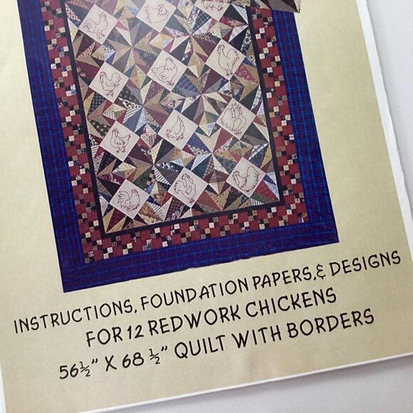 Redwork Chickens Foundation Paper Piecing Quilt Pattern Quilting Pieced Blocks - Picture 3 of 8